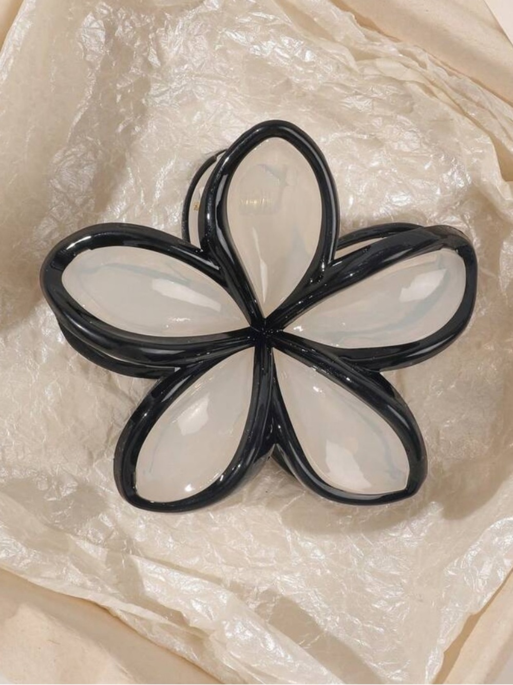 Black & Pearl White Daisy Flower Hair Claw Clip | Large | New